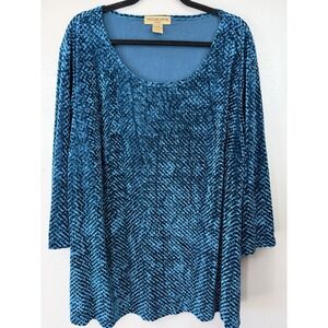 Notations Plus Size Teal Velour 3/4 Sleeve Scoopneck Size 3X